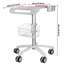 Mobile cart with height-adjustable, lockable wheels and convenient basket