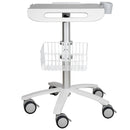Mobile cart with height-adjustable, lockable wheels and convenient basket