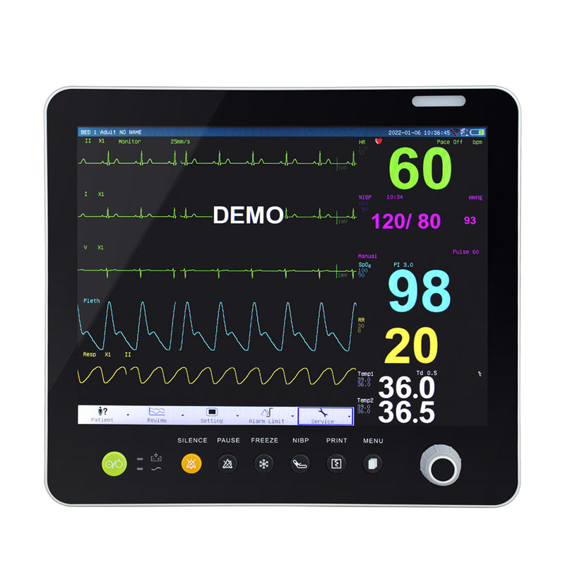 15 Inch Multi-parameter LCD Display Modular Plug-in Patient Monitor ECG NIBP RESP TEMP SPO2 PR