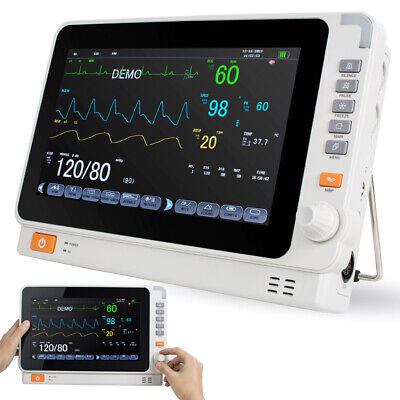 (UK Plug) 10" Multi-Parameter Patient Monitor ECG NIBP RESP TEMP SPO2 PR