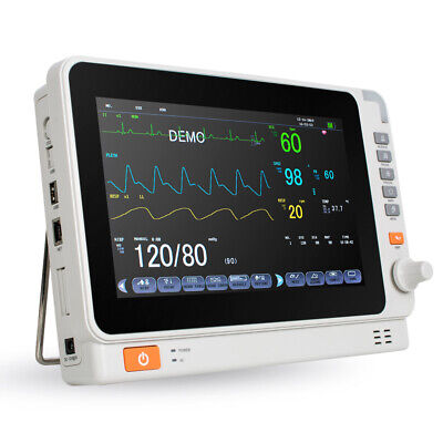 (UK Plug) 10" Multi-Parameter Patient Monitor ECG NIBP RESP TEMP SPO2 PR