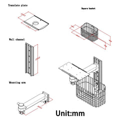 Aluminum Alloy Swivel Wall Mount Bracket, Equipment Monitor Stand with Storage Basket