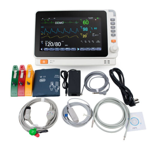 (EU plug) 10" Multi-Parameter Patient Monitor ECG NIBP RESP TEMP SPO2 PR