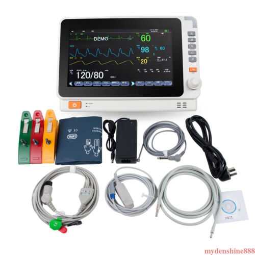 (UK Plug) 10" Multi-Parameter Patient Monitor ECG NIBP RESP TEMP SPO2 PR