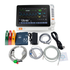 (UK Plug) 10" Multi-Parameter Patient Monitor ECG NIBP RESP TEMP SPO2 PR