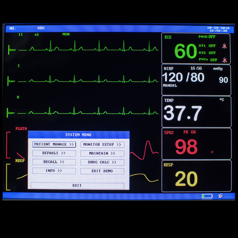 8 Inch ICU CCU Vital Sign Patient Monitor 6 parameter TFT Color ECG NIBP RESP TEMP SPO2 PR