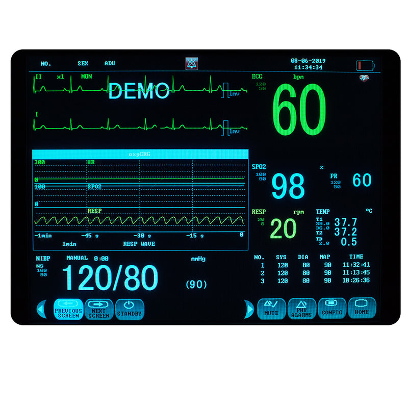 Multi-parameter 12 Inch Vital Sign TFT Display Patient Monitor ECG NIBP RESP TEMP SPO2 PR