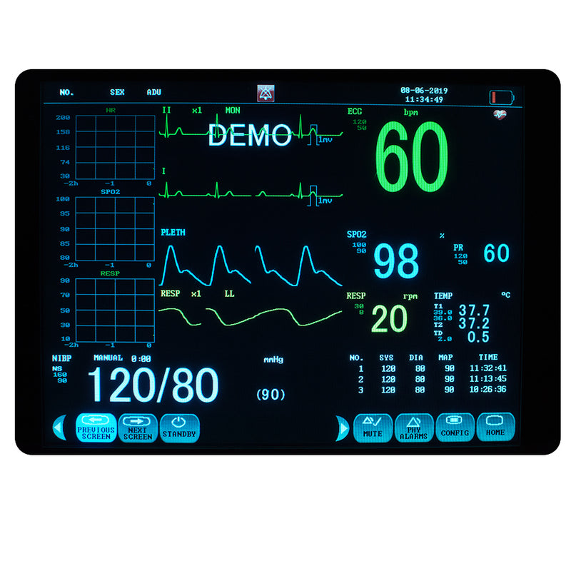 Multi-parameter 12 Inch Vital Sign TFT Display Patient Monitor ECG NIBP RESP TEMP SPO2 PR