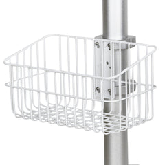 Mobile cart with height-adjustable, lockable wheels and convenient basket