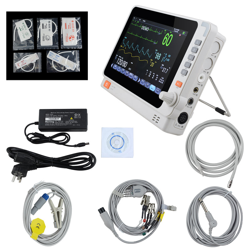 10 inch Screen VET Veterinary Patient Monitor Multi-parameter Vital Signs ECG NIBP RESP TEMP SPO2 PR