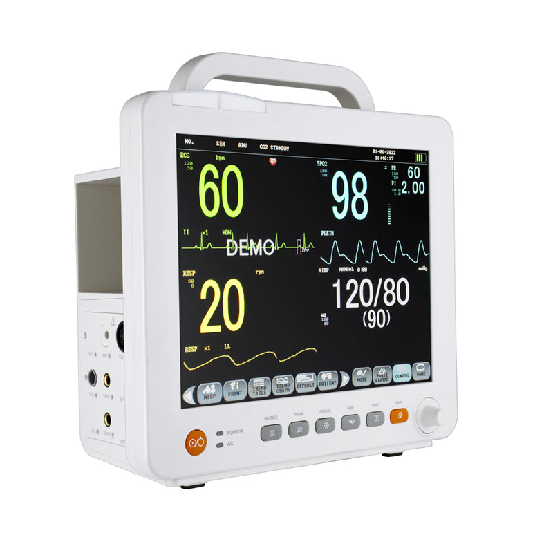 (US Plug) 12 Inch Touch Screen Plug-in Patient Monitor Multi-parameter Modular ECG NIBP RESP TEMP SPO2 PR