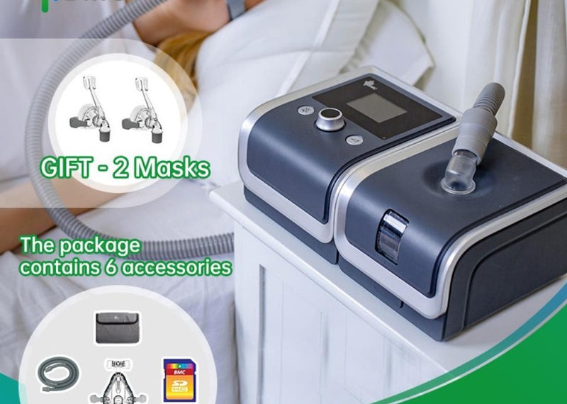 CPAP Machine E-20C with 2 CPAP Mask Headgear Humidifier Filter Hose Bag Breathing Portable Respirator  Anti Snoring