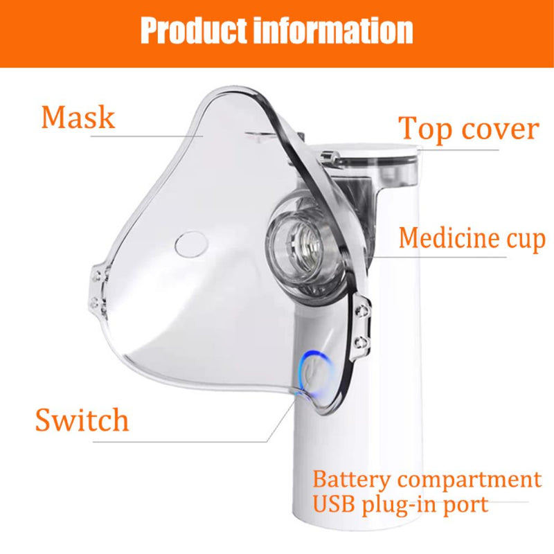 White Mesh Nebulizer Portable Nebulizer USB Connection For Power Can Be Powered By Dry Batteries Relieve Asthma Breathing Proble